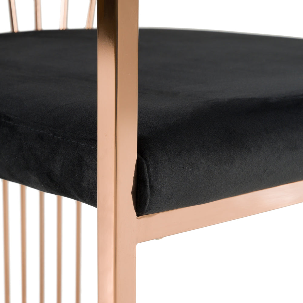Linda - Modern Black Velvet and Rosegold Dining Chair - View 5