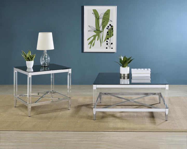Lindley - 2 Piece Square Coffee And End Table Set - Chrome Table Set modern furniture Contempo Furniture