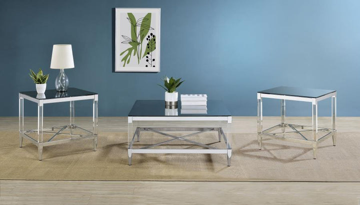 Lindley - 3 Piece Square Coffee And End Table Set - Chrome Table Set modern furniture Contempo Furniture