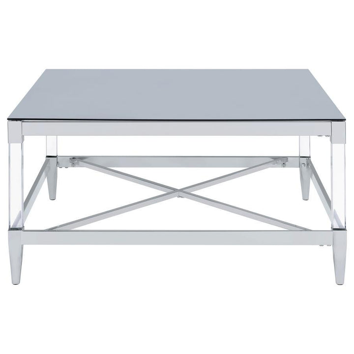 Lindley - Square Tempered Mirror Acrylic Coffee Table - Chrome Coffee Table modern furniture Contempo Furniture