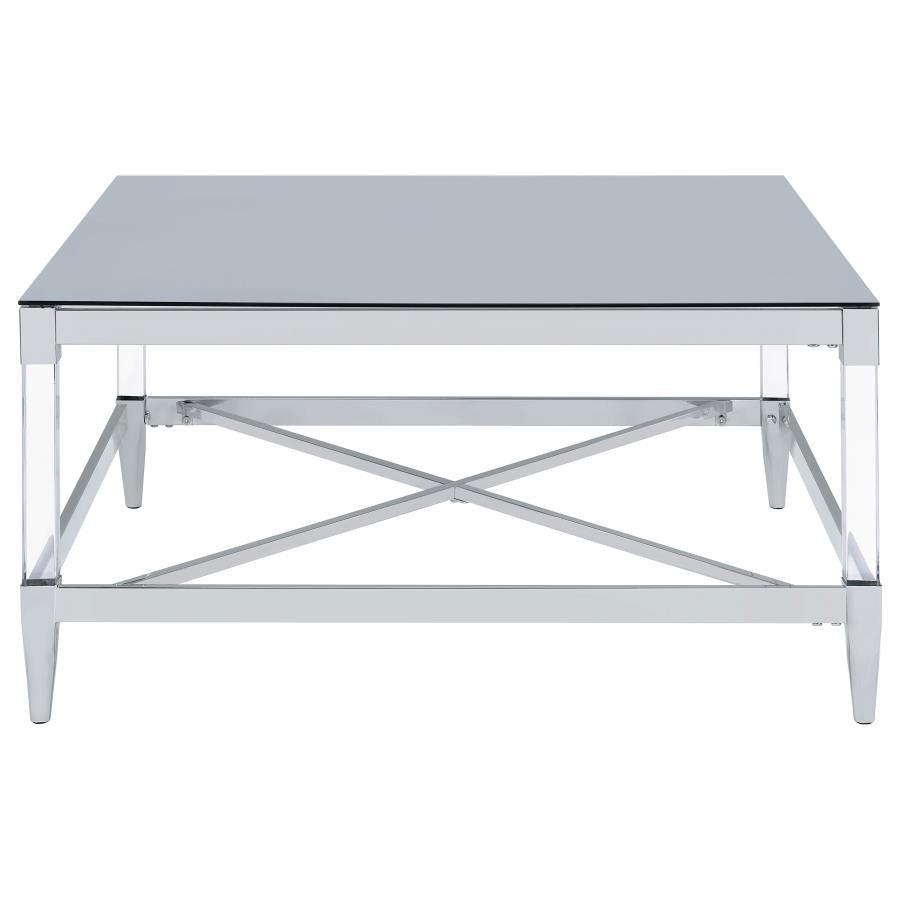 Lindley - Square Tempered Mirror Acrylic Coffee Table - Chrome Coffee Table modern furniture Contempo Furniture