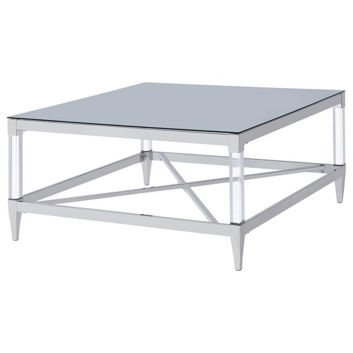 Lindley - Square Tempered Mirror Acrylic Coffee Table - Chrome Coffee Table modern furniture Contempo Furniture