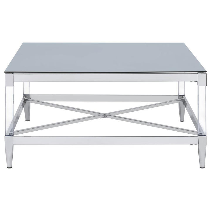 Lindley - Square Tempered Mirror Acrylic Coffee Table - Chrome Coffee Table modern furniture Contempo Furniture