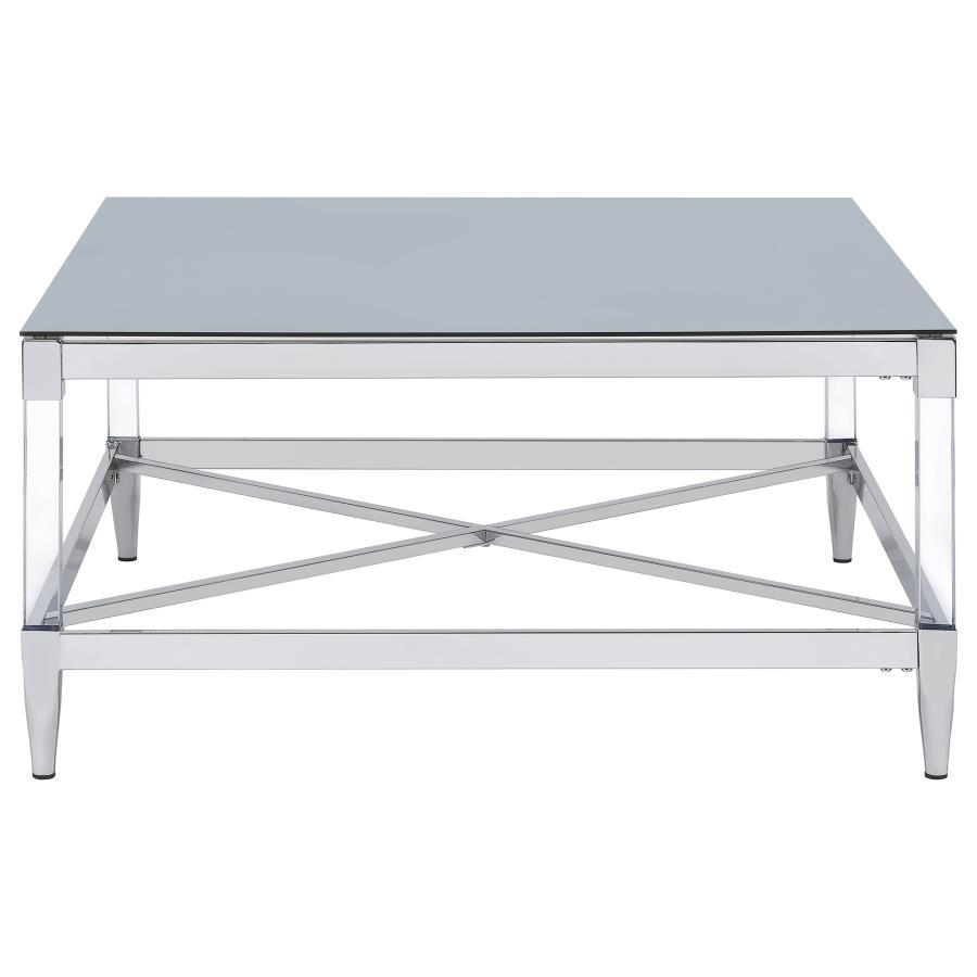 Lindley - Square Tempered Mirror Acrylic Coffee Table - Chrome Coffee Table modern furniture Contempo Furniture