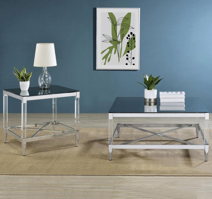 Lindley - Square Tempered Mirror Acrylic Coffee Table - Chrome Coffee Table modern furniture Contempo Furniture