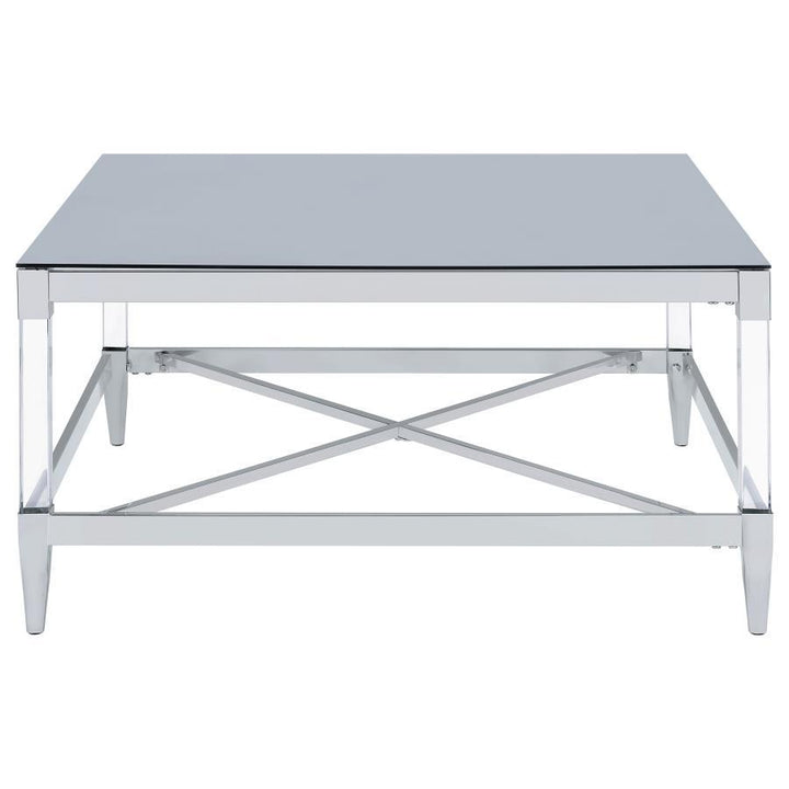Lindley - Square Tempered Mirror Acrylic Coffee Table - Chrome Coffee Table modern furniture Contempo Furniture