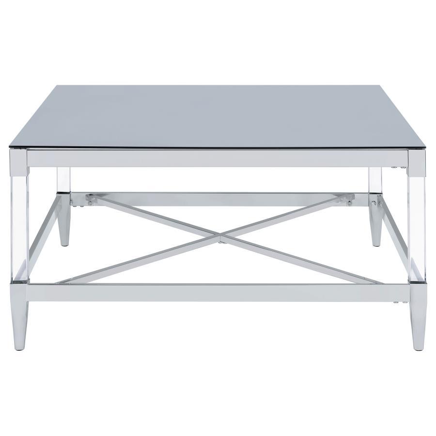 Lindley - Square Tempered Mirror Acrylic Coffee Table - Chrome Coffee Table modern furniture Contempo Furniture