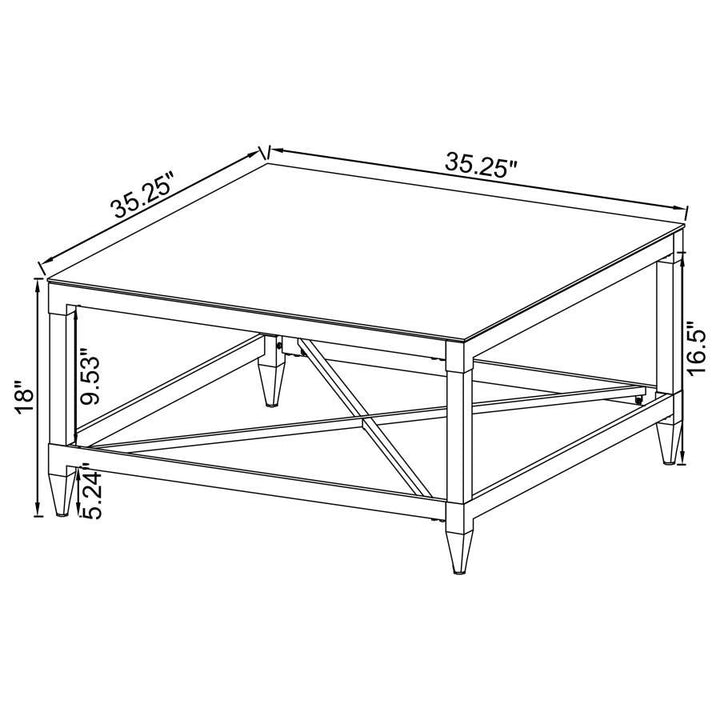 Lindley - Square Tempered Mirror Acrylic Coffee Table - Chrome Coffee Table modern furniture Contempo Furniture