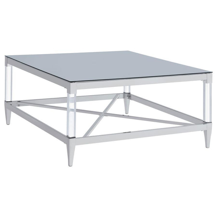 Lindley - Square Tempered Mirror Acrylic Coffee Table - Chrome Coffee Table modern furniture Contempo Furniture