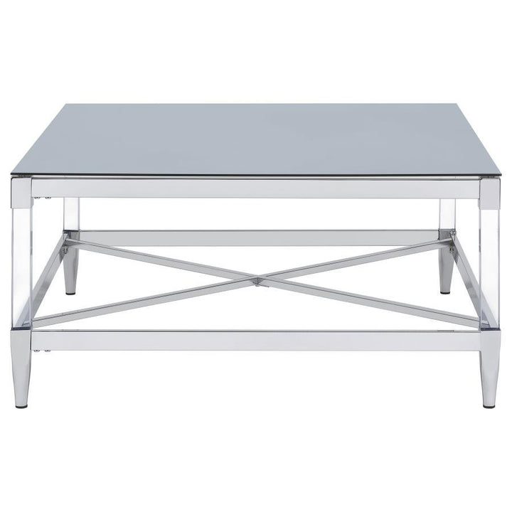 Lindley - Square Tempered Mirror Acrylic Coffee Table - Chrome Coffee Table modern furniture Contempo Furniture