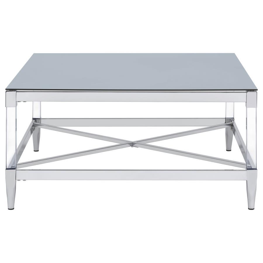 Lindley - Square Tempered Mirror Acrylic Coffee Table - Chrome Coffee Table modern furniture Contempo Furniture