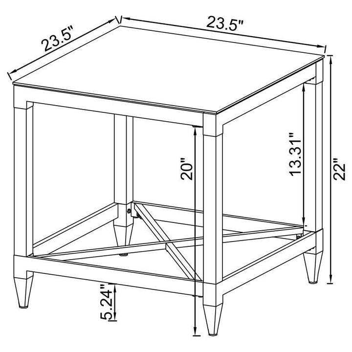 Lindley - Square Tempered Mirror Acrylic Side End Table - Chrome End Table modern furniture Contempo Furniture