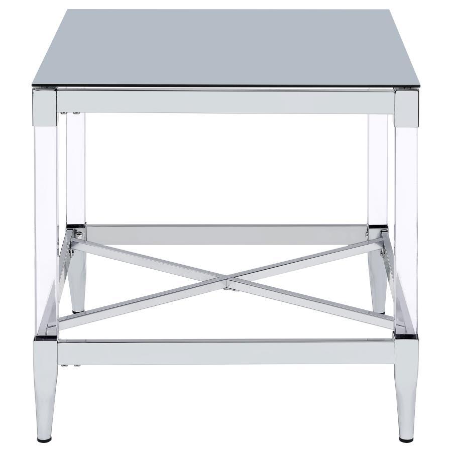 Lindley - Square Tempered Mirror Acrylic Side End Table - Chrome End Table modern furniture Contempo Furniture