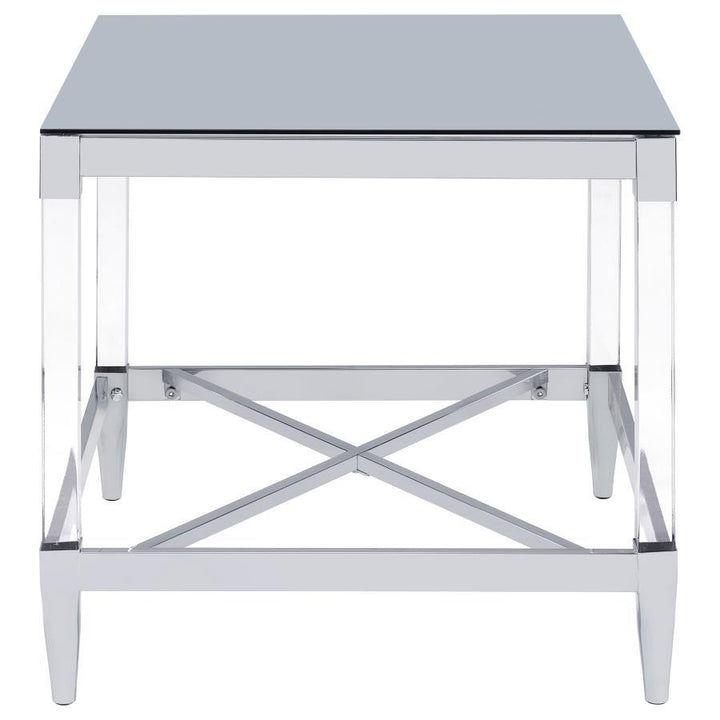 Lindley - Square Tempered Mirror Acrylic Side End Table - Chrome End Table modern furniture Contempo Furniture