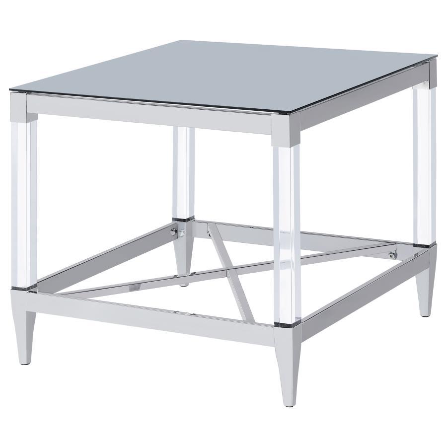 Lindley - Square Tempered Mirror Acrylic Side End Table - Chrome End Table modern furniture Contempo Furniture
