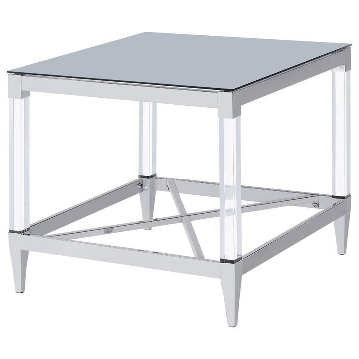 Lindley - Square Tempered Mirror Acrylic Side End Table - Chrome End Table modern furniture Contempo Furniture