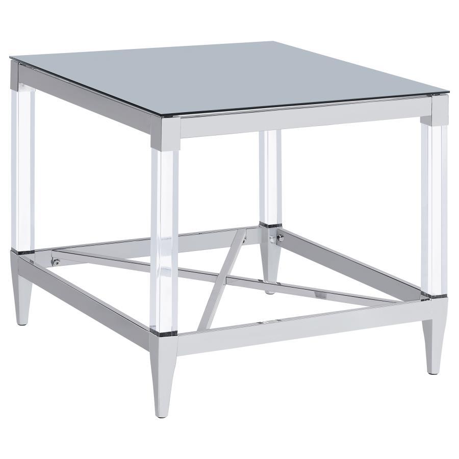 Lindley - Square Tempered Mirror Acrylic Side End Table - Chrome End Table modern furniture Contempo Furniture