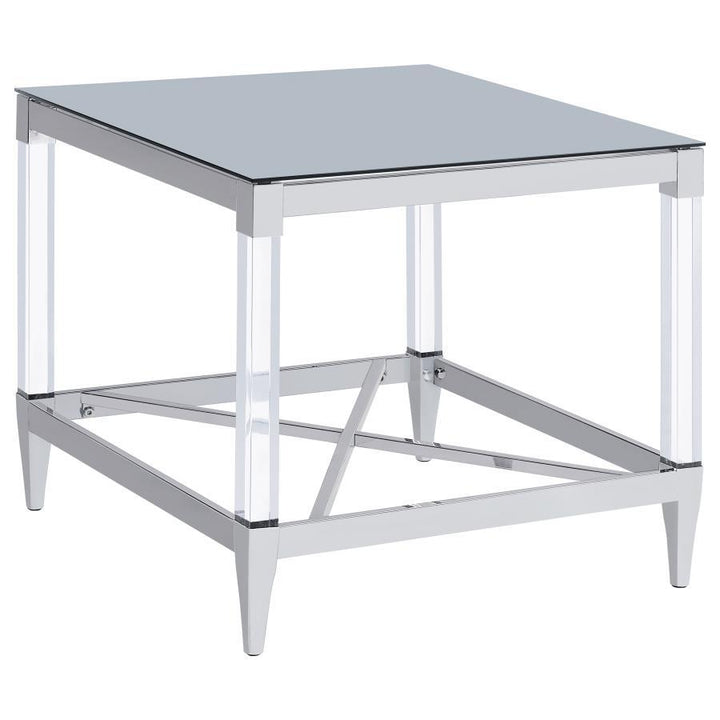 Lindley - Square Tempered Mirror Acrylic Side End Table - Chrome End Table modern furniture Contempo Furniture