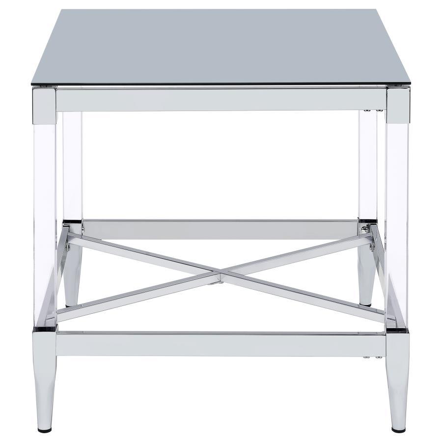 Lindley - Square Tempered Mirror Acrylic Side End Table - Chrome End Table modern furniture Contempo Furniture