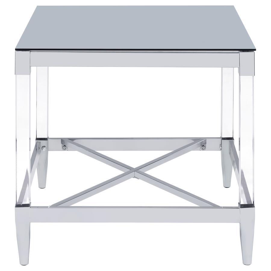 Lindley - Square Tempered Mirror Acrylic Side End Table - Chrome End Table modern furniture Contempo Furniture