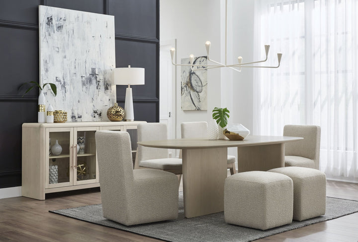 Liv Ash Wood Oval Dining Table in White Sand Table modern furniture Contempo Furniture