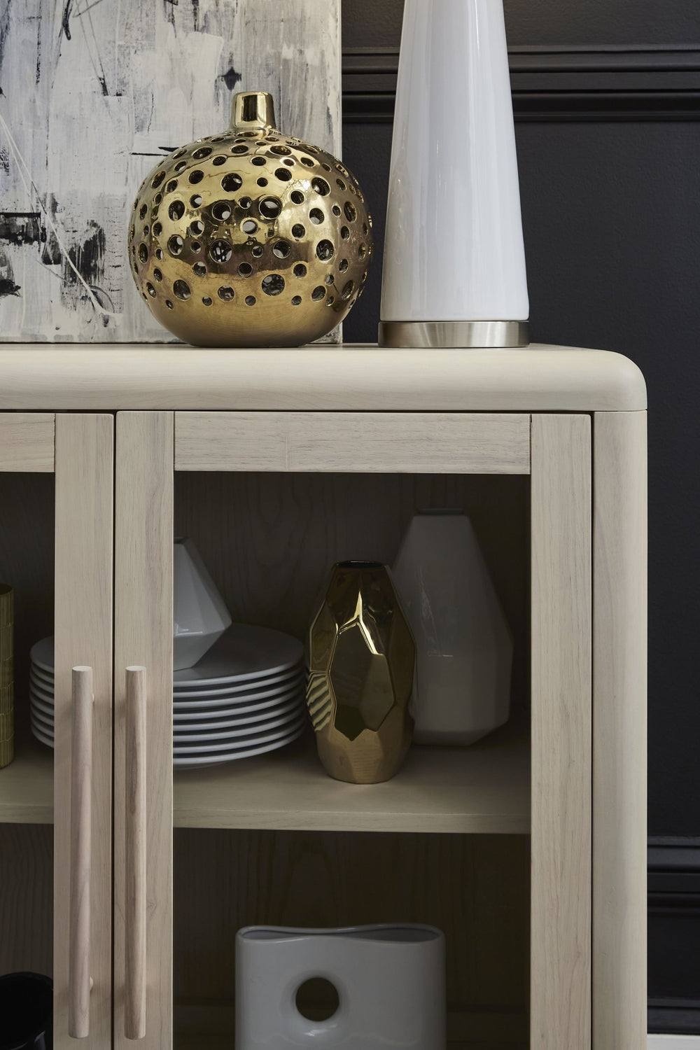 Liv Glass Door Ash Wood Sideboard in White Sand Sideboard modern furniture Contempo Furniture