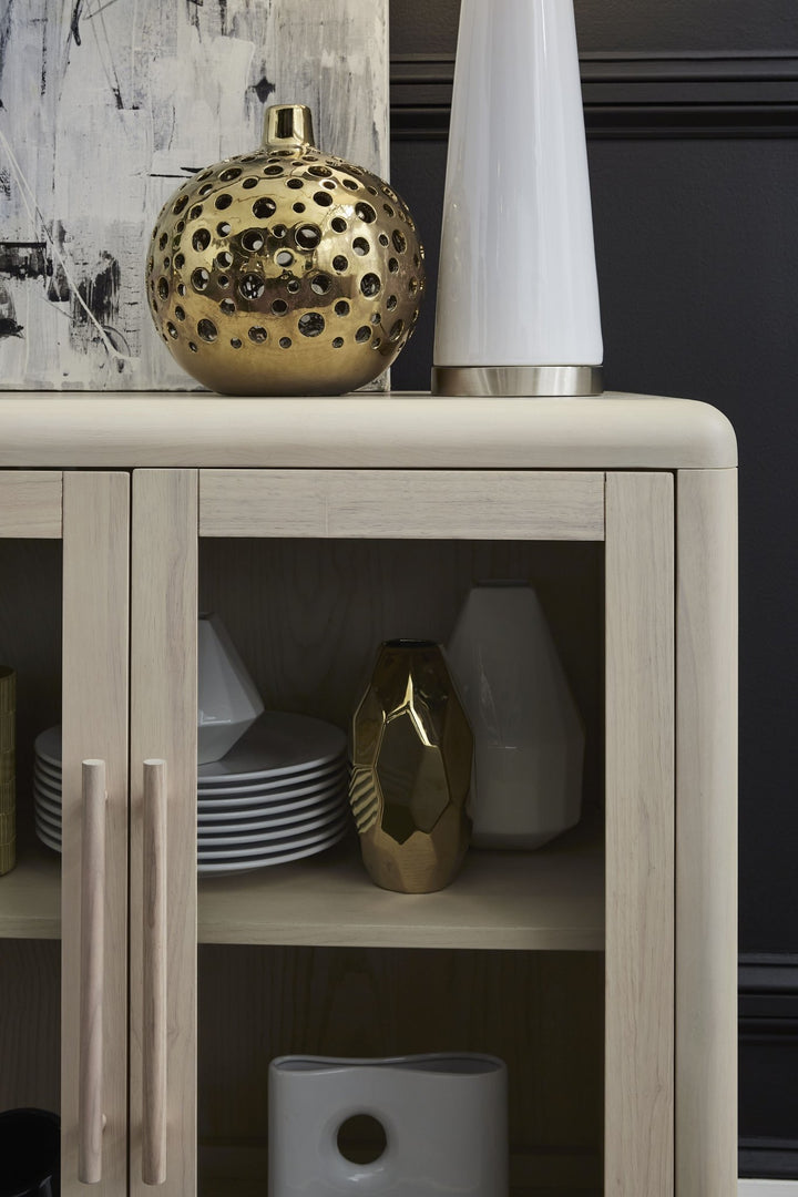 Liv Glass Door Ash Wood Sideboard in White Sand Sideboard modern furniture Contempo Furniture