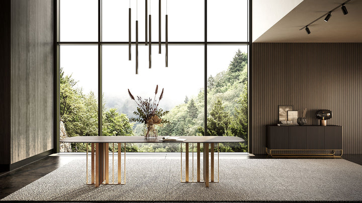 Livia - Modern Wenge  and  Gold Stainless Steel Dining Table
