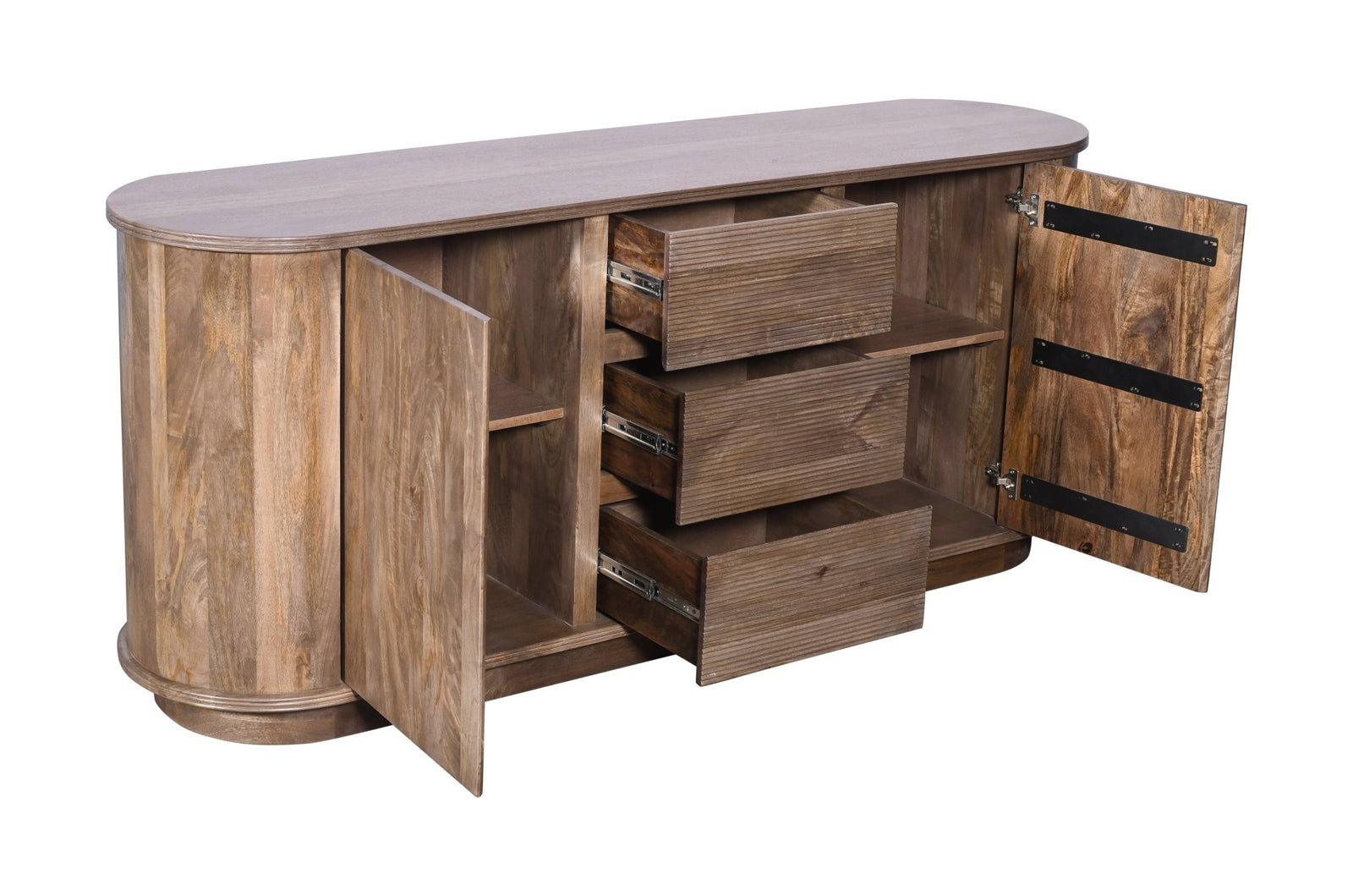 Liyana Solid Wood Three Drawer Two Door Sideboard in Natural Tan Sideboard modern furniture Contempo Furniture