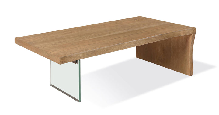 Modus Furniture Jvlh21 One Live Edge White Oak And Glass Coffee Table In Bisque
