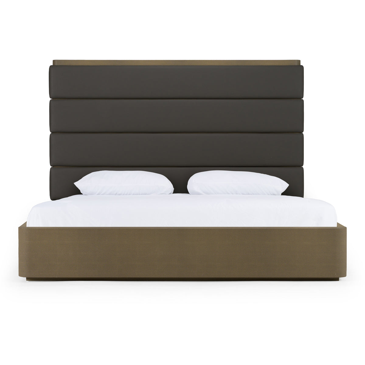 Eastern King Lois - Modern Grey Leather & Beige Shagreen Bed