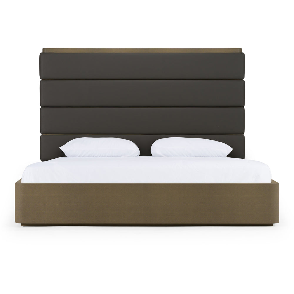 Eastern King Lois - Modern Grey Leather & Beige Shagreen Bed