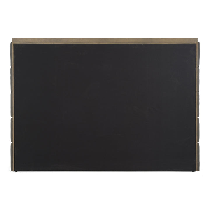 Eastern King Lois - Modern Grey Leather &amp; Beige Shagreen Bed