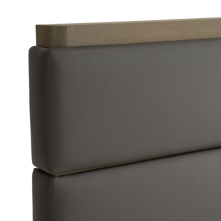 Eastern King Lois - Modern Grey Leather &amp; Beige Shagreen Bed