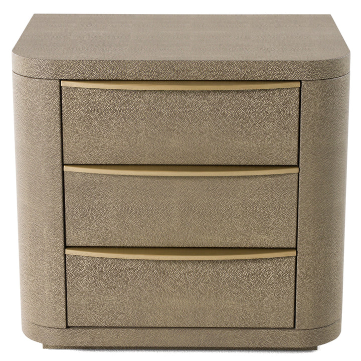 Lois - Modern Beige Shagreen  Brass Nightstand
