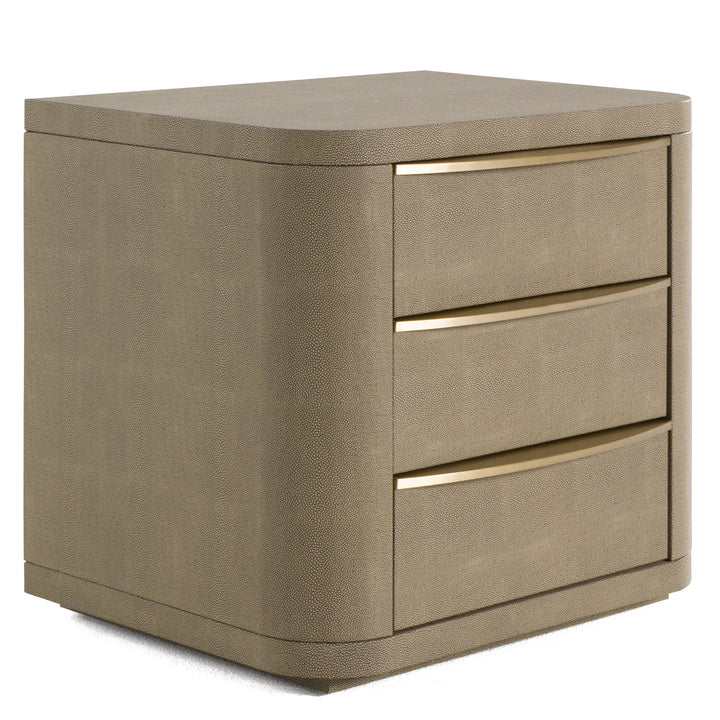 Lois  Modern Beige Shagreen + Brass Nightstand