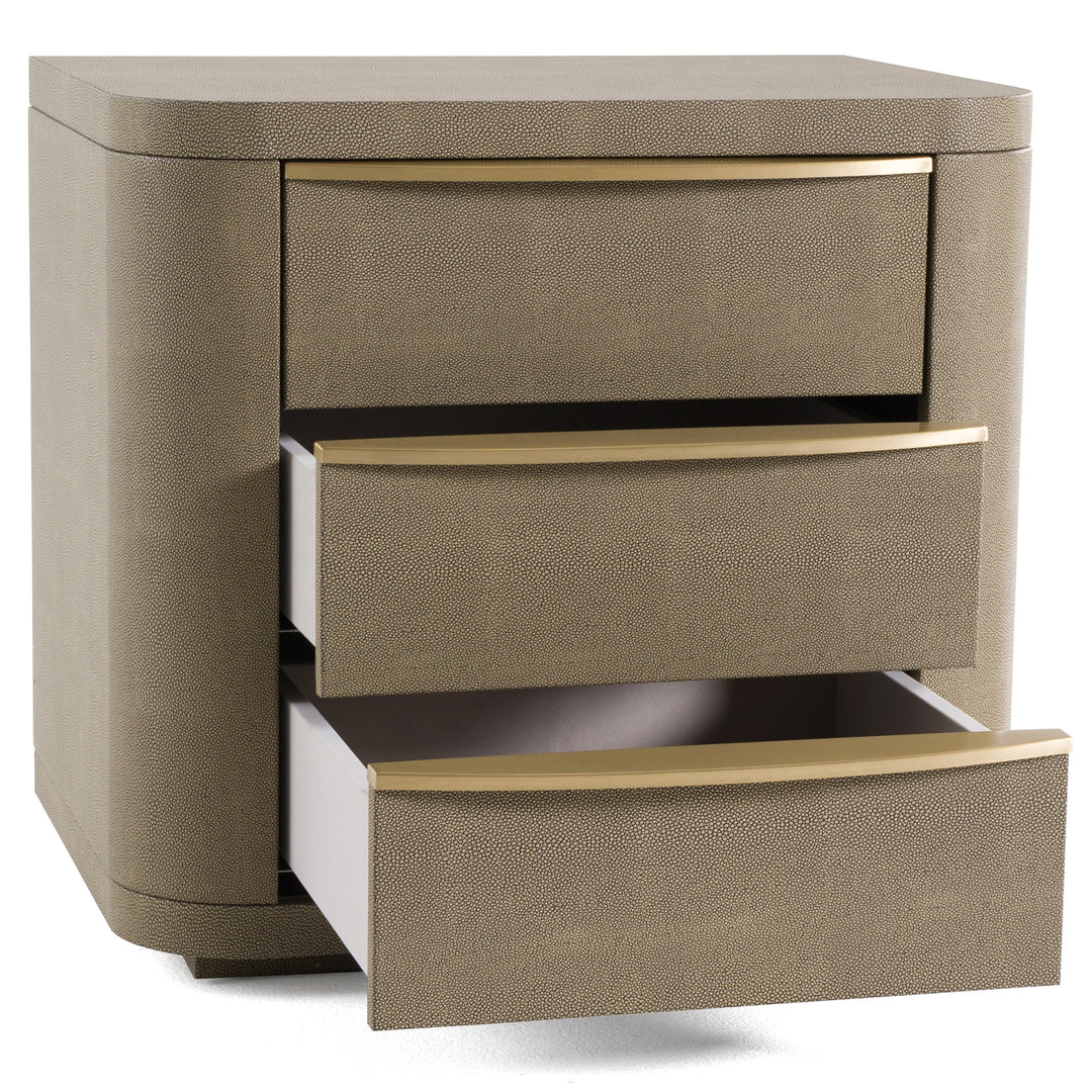 Lois - Modern Beige Shagreen  Brass Nightstand