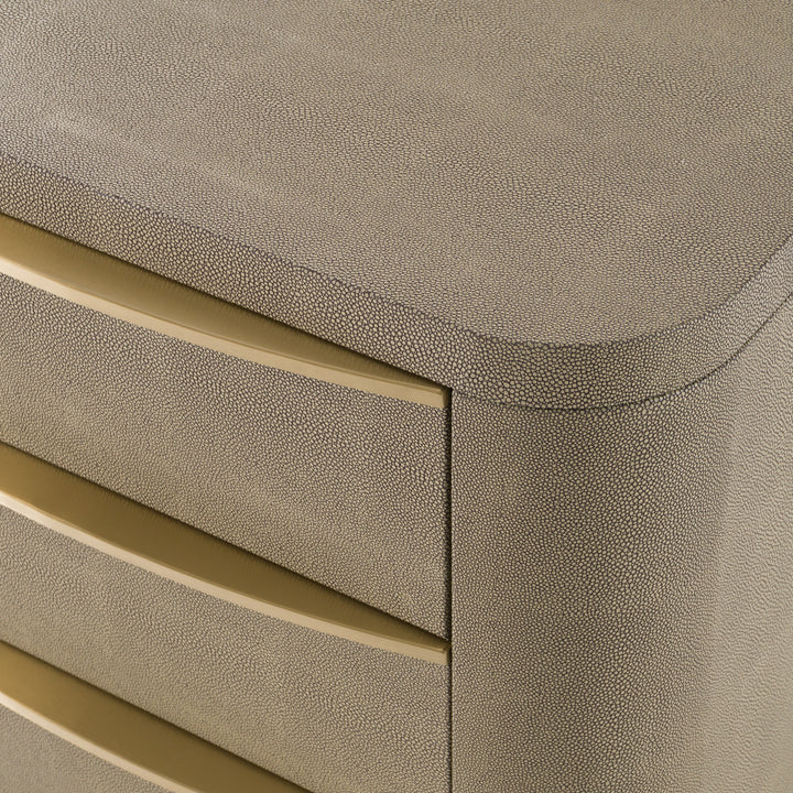 Lois - Modern Beige Shagreen + Brass Nightstand
