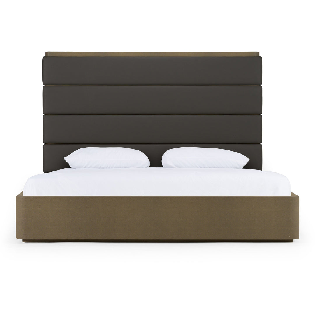 Lois - Modern Grey Leather  and  Beige Shagreen High Headboard Bed