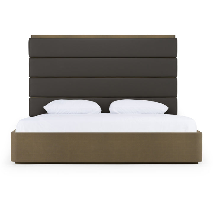 Lois - Modern Grey Leather  and  Beige Shagreen High Headboard Bed
