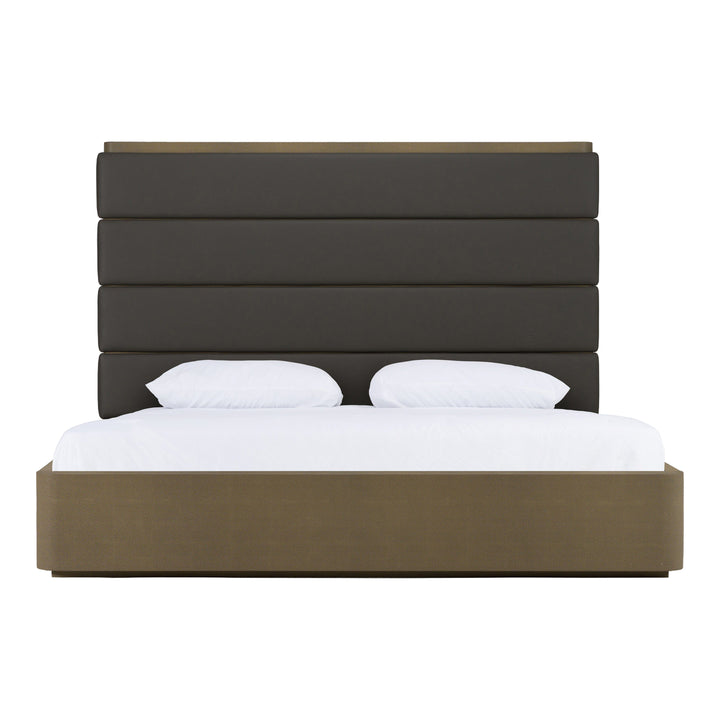Eastern King Modrest Lois - Modern Grey Leather &amp; Beige Shagreen High Headboard Bed