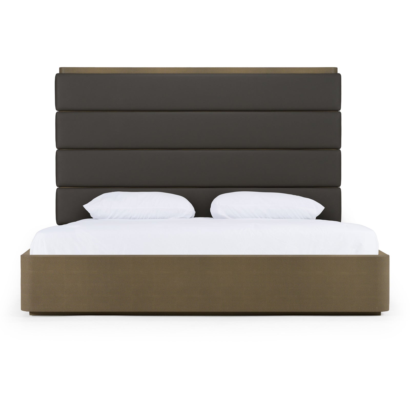 Eastern King Modrest Lois - Modern Grey Leather  and  Beige Shagreen High Headboard Bed