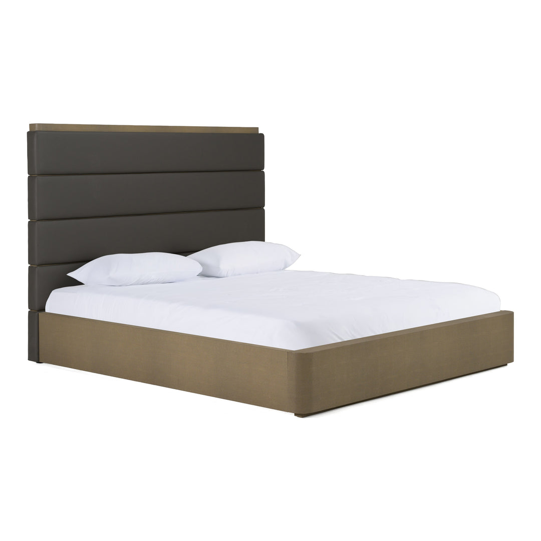 Lois - Modern Grey Leather  and  Beige Shagreen High Headboard Bed