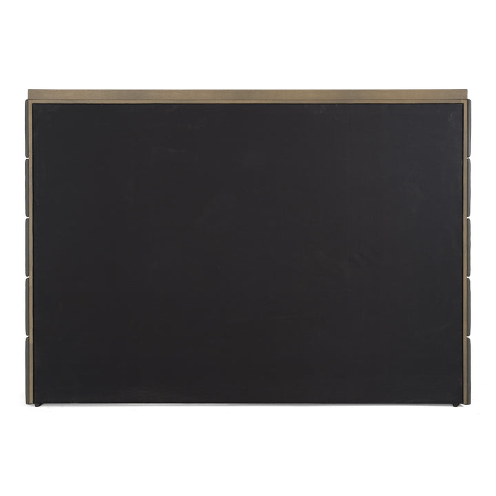 Lois - Modern Grey Leather  and  Beige Shagreen High Headboard Bed