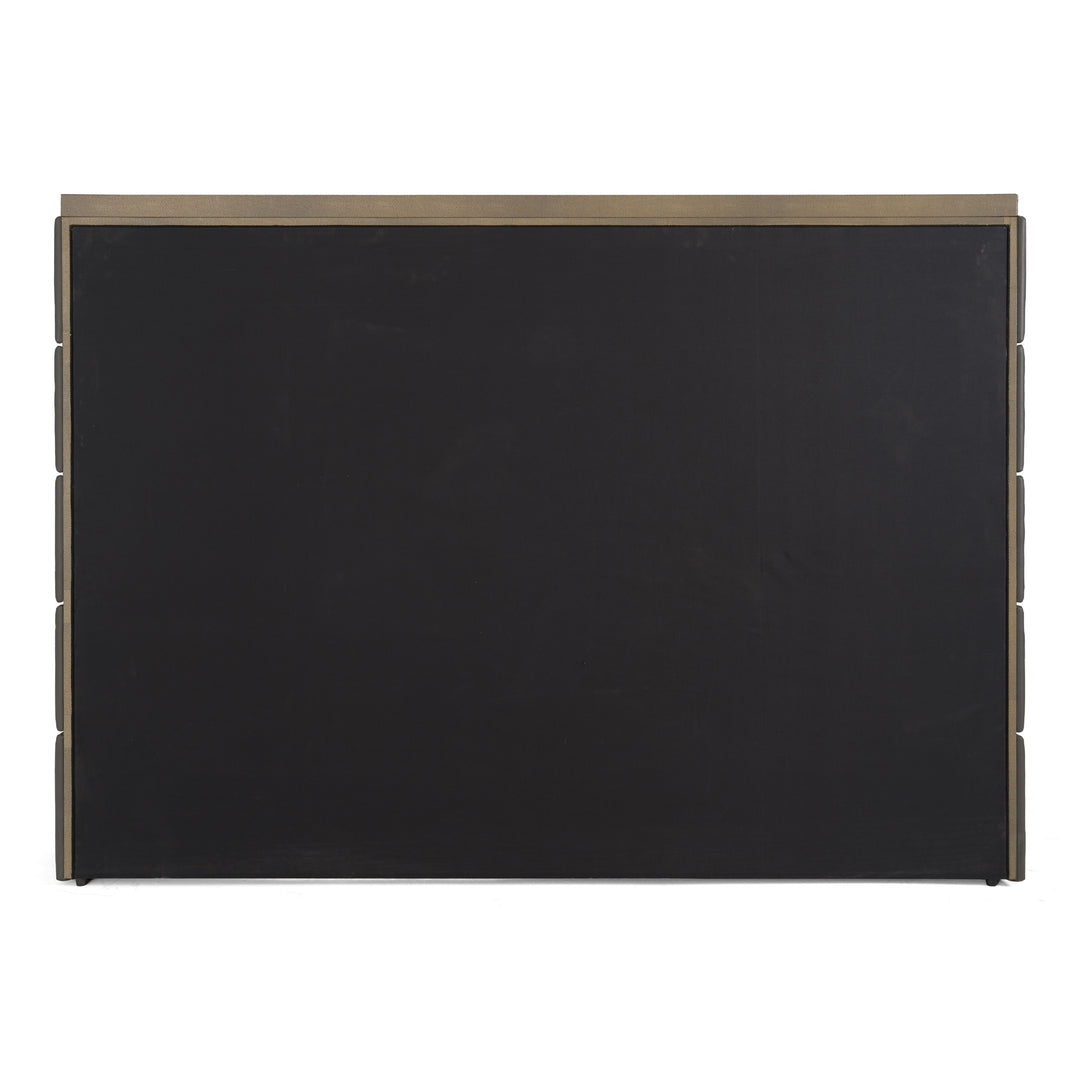 Lois - Modern Grey Leather & Beige Shagreen High Headboard Bed
