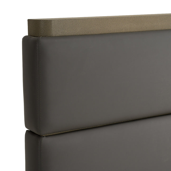 Lois - Modern Grey Leather  and  Beige Shagreen High Headboard Bed