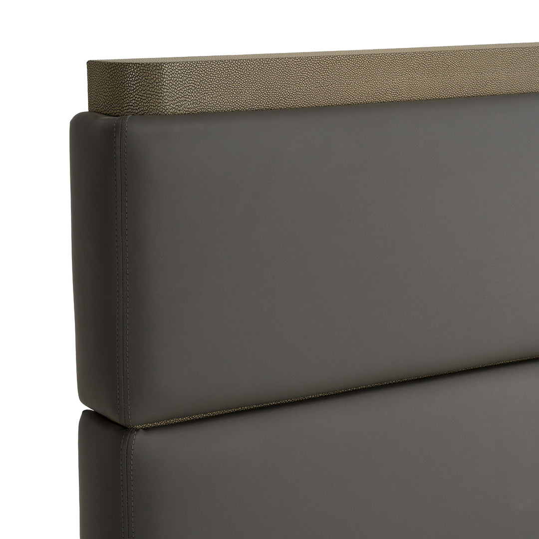 Eastern King Modrest Lois - Modern Grey Leather & Beige Shagreen High Headboard Bed