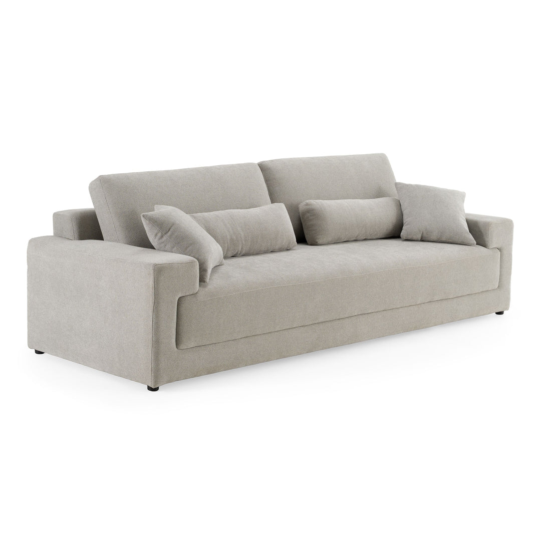 Gray sofa with cushions on a white background