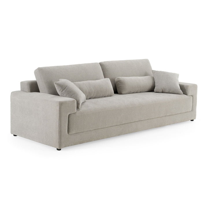 Gray sofa with cushions on a white background