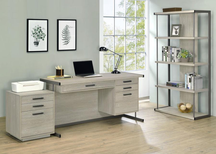 Loomis - 4 - Drawer Computer Desk - Whitewashed Gray Computer Desk modern furniture Contempo Furniture